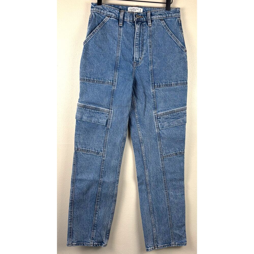 Abercrombie & Fitch 90's Straight Ultra High Rise Jeans Size 28 Blue Carpenter - Picture 1 of 8
